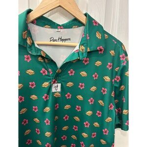 Par Hopper Mens Green Pimento Cheese Sandwich Floral Golf Polo Shirt Size M